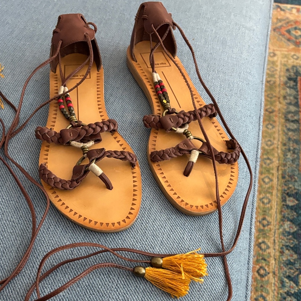 Dolce Vita Brown Braided Sandals with Yellow Tassels